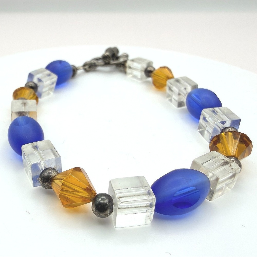 Vintage Y2K Silver Tone Beaded Stretch Bracelet Women's Classic Fashion Jewelry